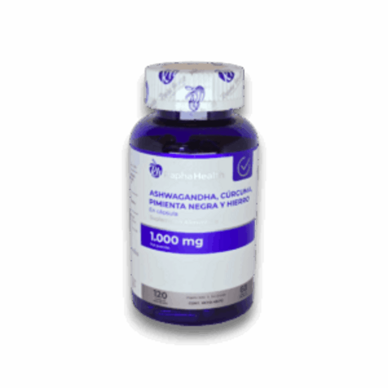 Ashwagandha, cúrcuma, Pimienta Negra y Hierro 120 Capsulas - Rapha Health