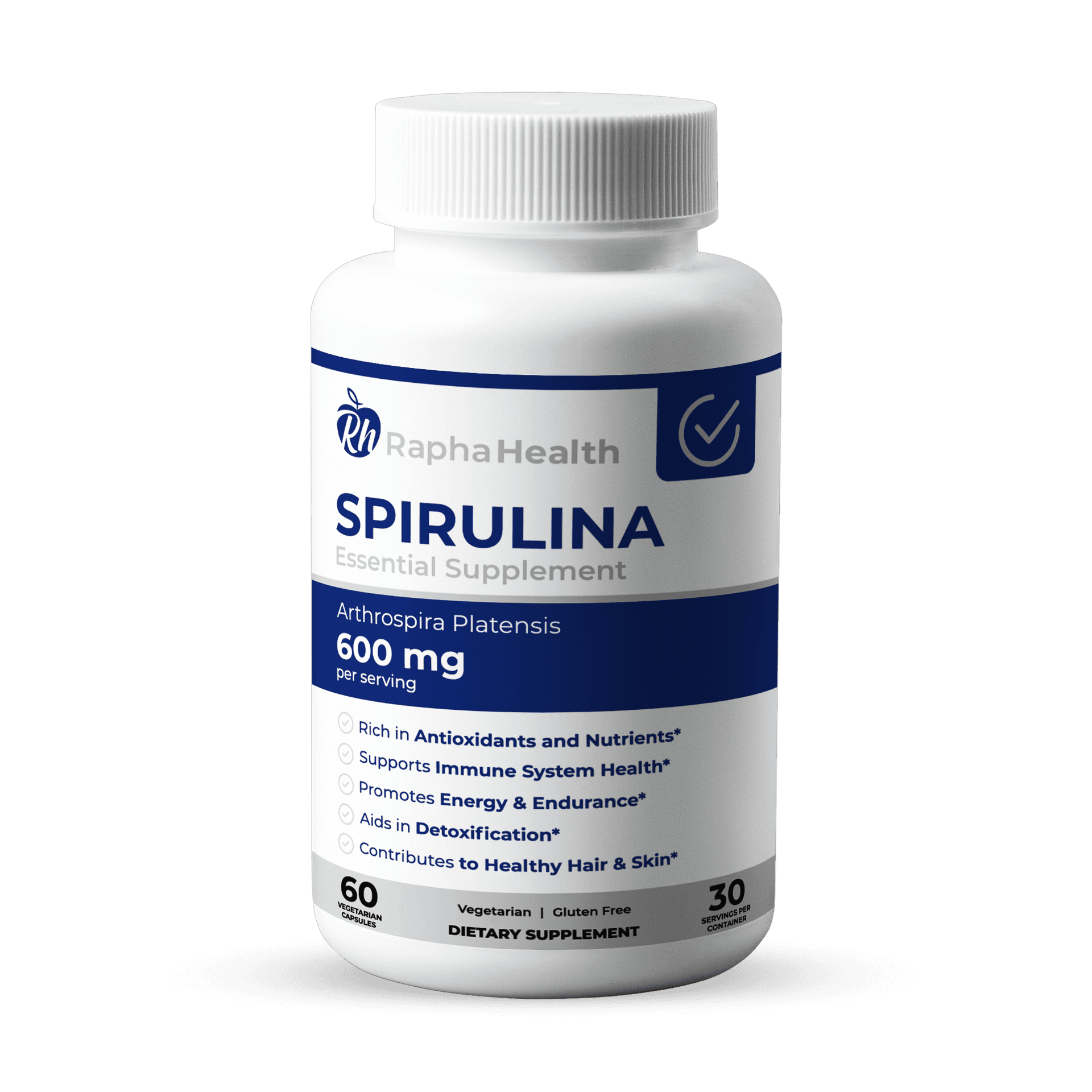 Espirulina con Vitamina B6 y B12 (1,000 mg) 120 Cápsulas Vegetarianas - Rapha Health