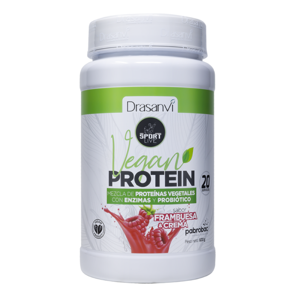 Proteína Vegana Frambuesa y Nata 600 g Sport Live Drasanvi