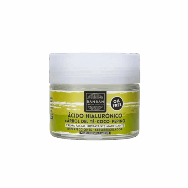 Crema Facial Banban con Ácido Hialurónico – Hidratante matificante con árbol del té, coco y pepino