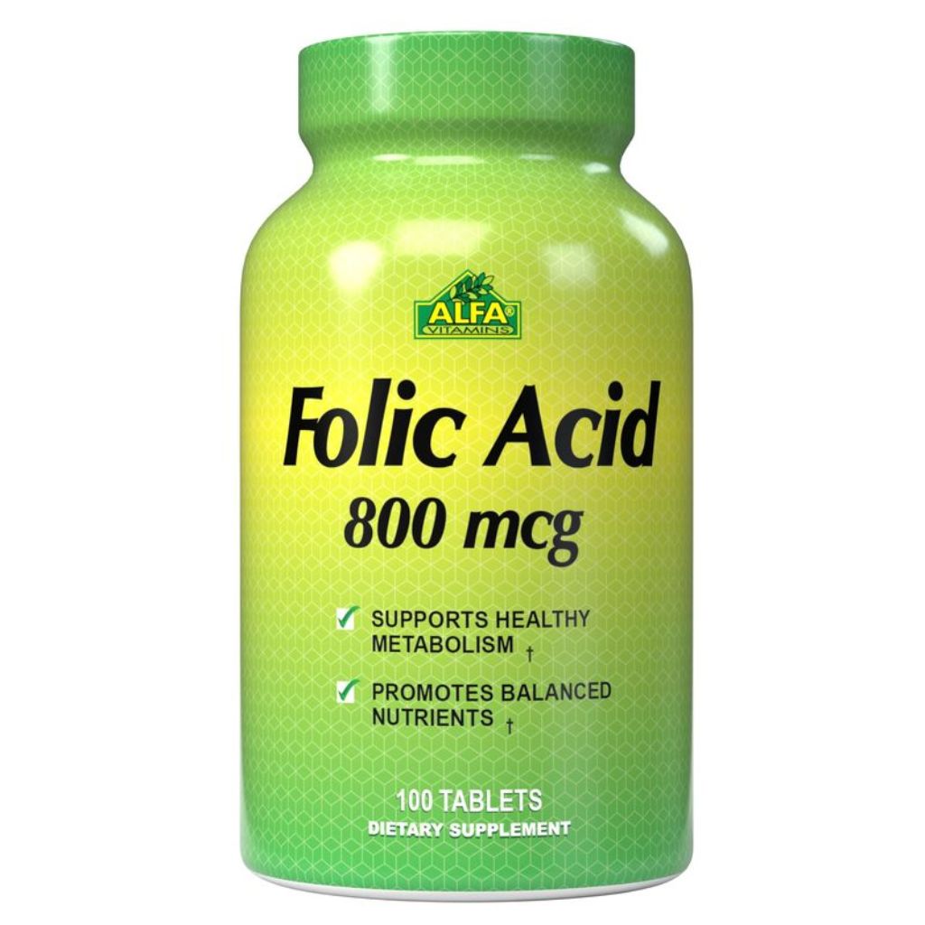 Folic Acid 800mcg 100 Tabletas - ALFA VITAMINS