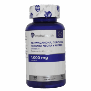 Ashwagandha, cúrcuma, Pimienta Negra y Hierro 120 Capsulas - Rapha Health